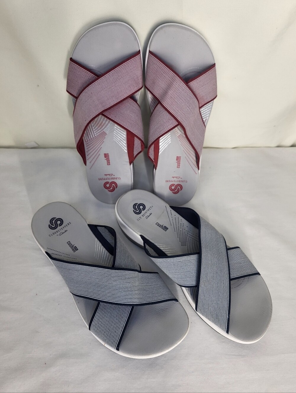 Clarks Cloudstepper Arla Wave Sandal 2 Pairs Size 8 Navy Stripe & Red Stripe